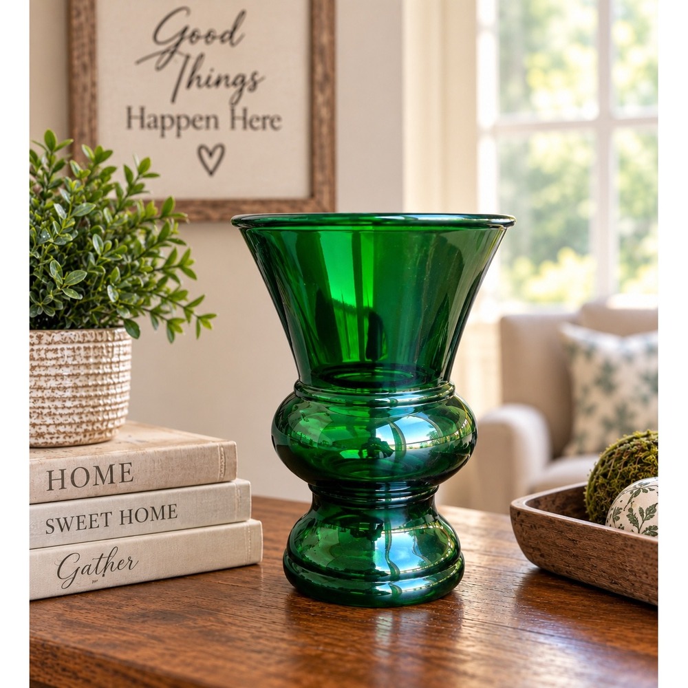 Vintage NAPCO #1172 Forest Green Flared Glass Vase – 8" – Made in USA